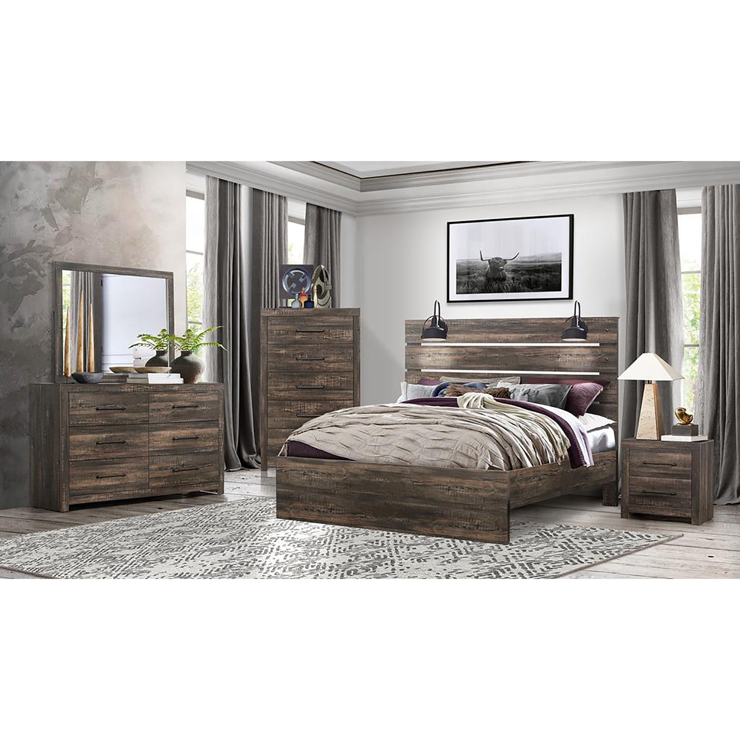 Monica - Bed With Panel Style And Slat Headboard