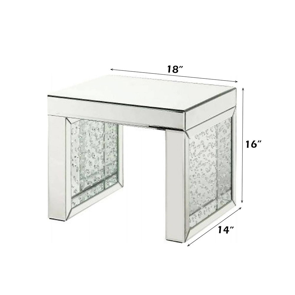 Nysa - 16" Accent Table - Mirrored & Faux Crystals Inlay