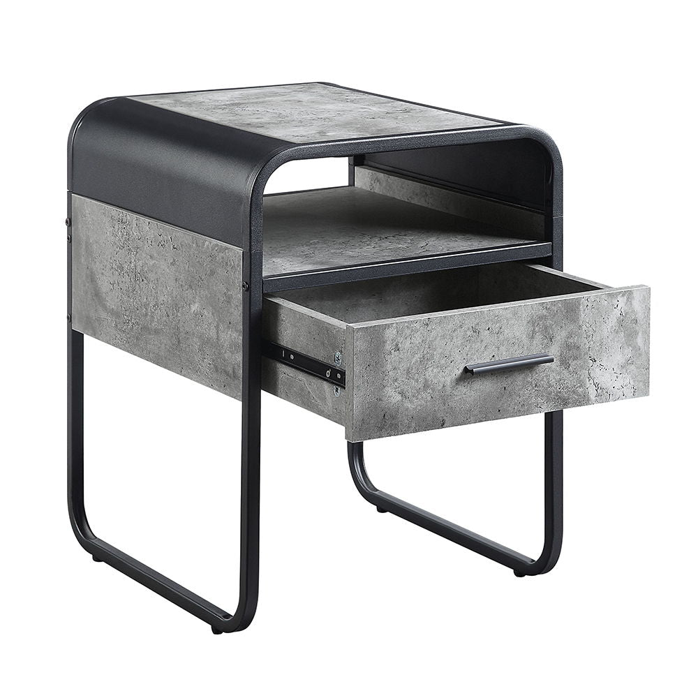 Raziela - 22" End Table - Concrete Gray & Black