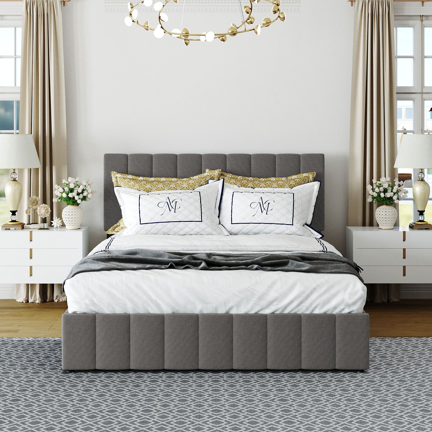 Elegant Upholstered Platform Bed With Hydraulic Storage System