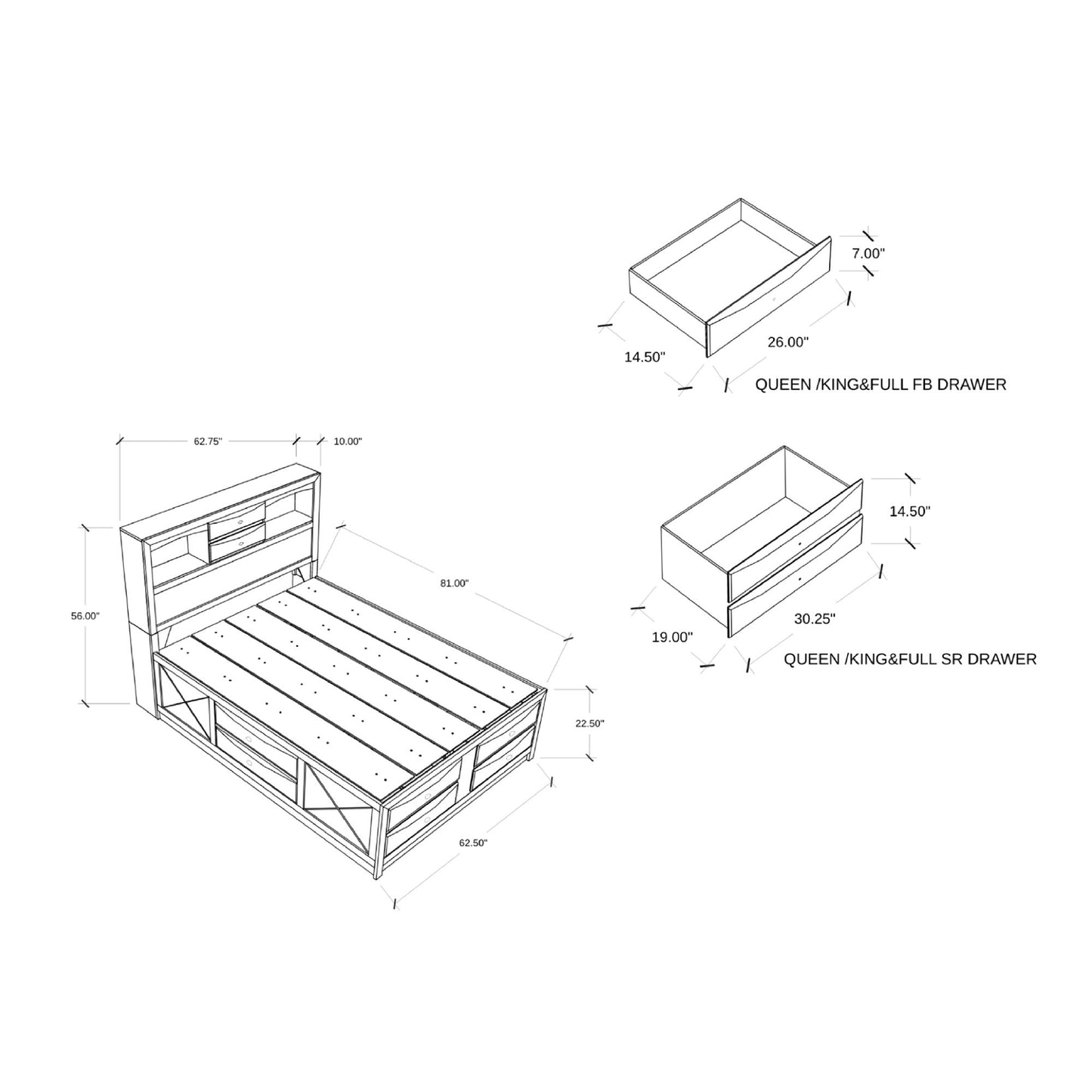 Lucille - Bed With Storage And Bookcase Headboard