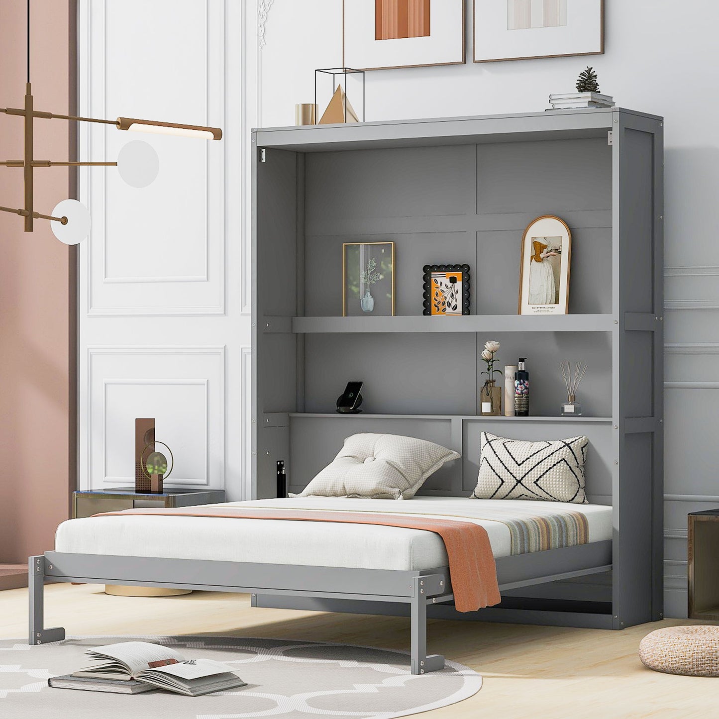 Murphy Wall Bed With Shelves, Space Saving
