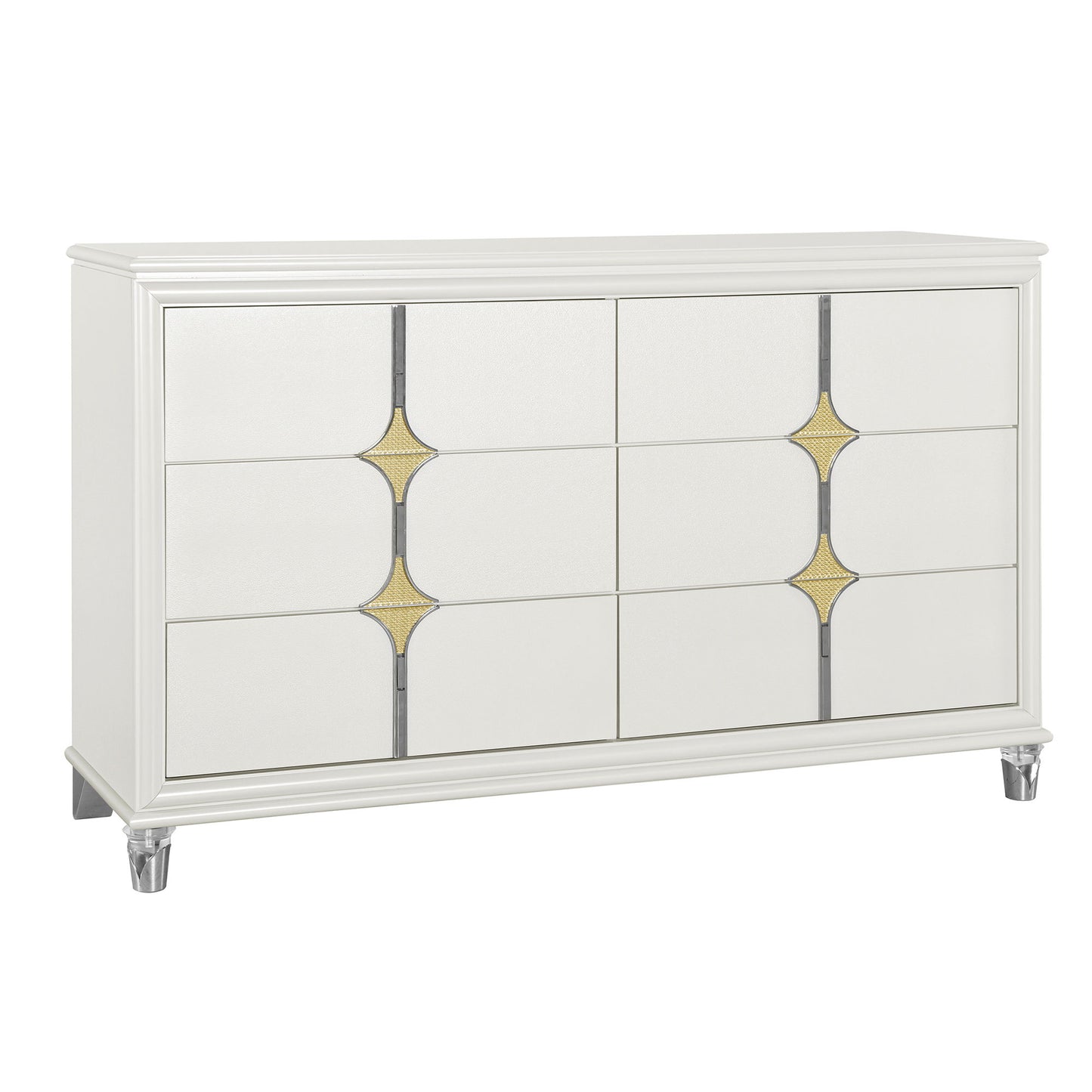 Uriuni - 5 Piece King Bedroom Set With LED Lighting And Panel Headboard - Gold / White