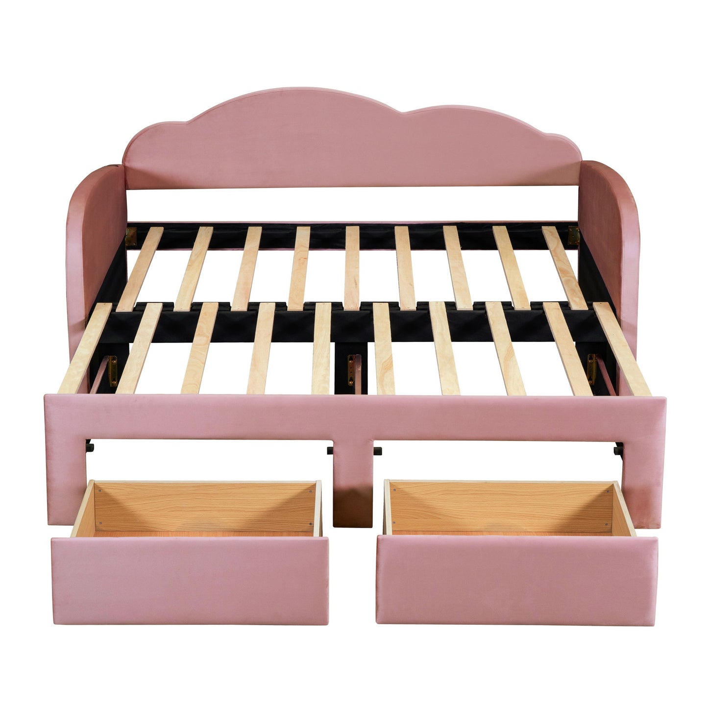 Upholstered Daybed With Cloud-Shaped Backrest, Trundle & 2 Drawers And USB Ports