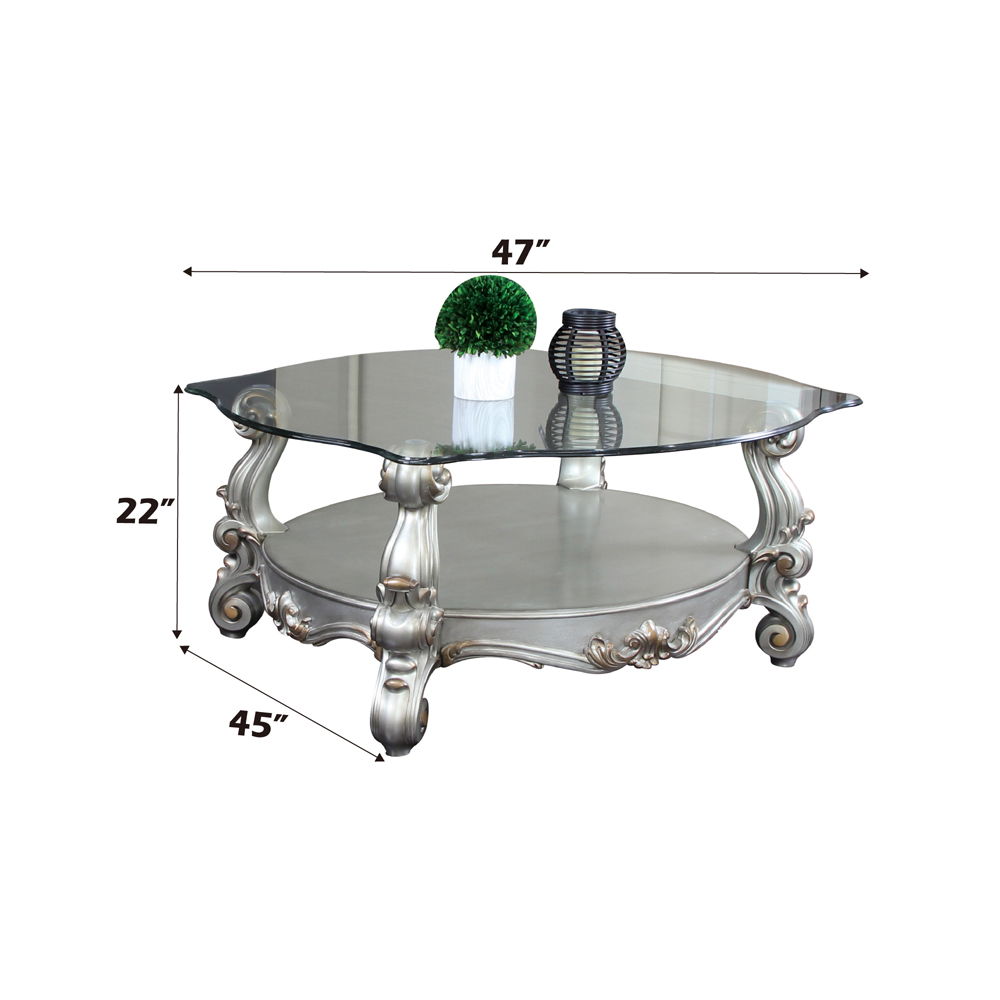 Versailles - 22" Coffee Table - Clear Glass & Antique Platinum