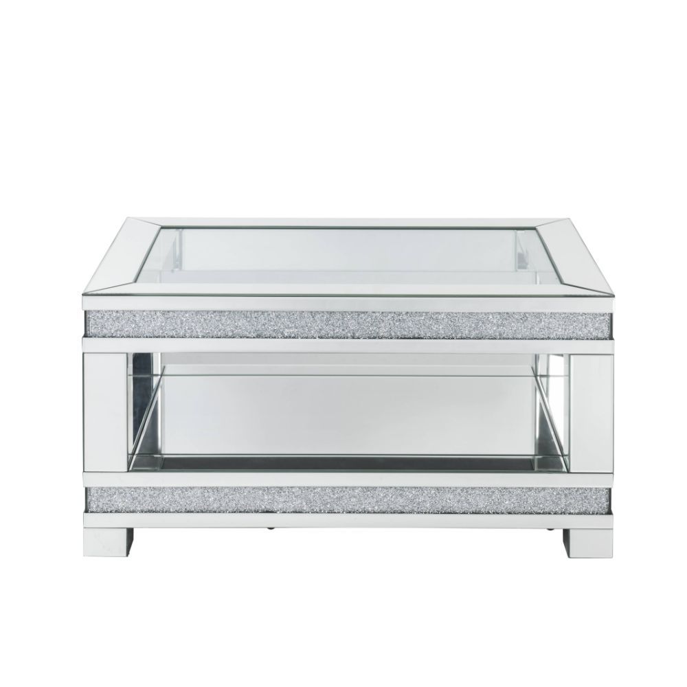 Noralie - Coffee Table With Open Compartment - Mirrored & Faux Diamonds