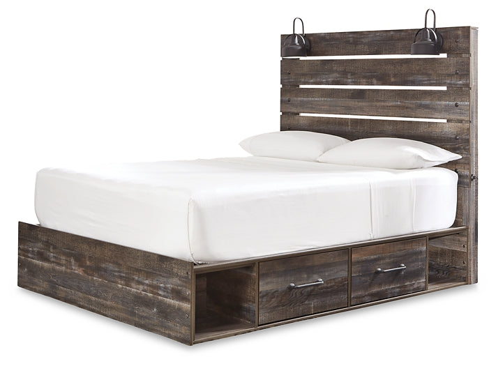 Drystan Panel Bed With 2 Storage Drawers With Mirrored Dresser, Chest And 2 Nightstands