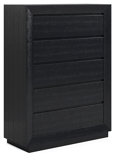 Londer California King Panel Bed with Mirrored Dresser, Chest and Nightstand