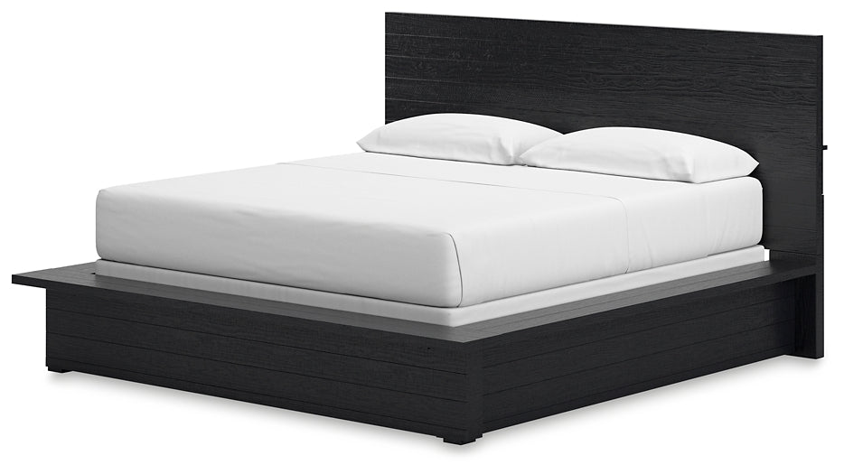 Londer California King Panel Bed with Mirrored Dresser, Chest and Nightstand