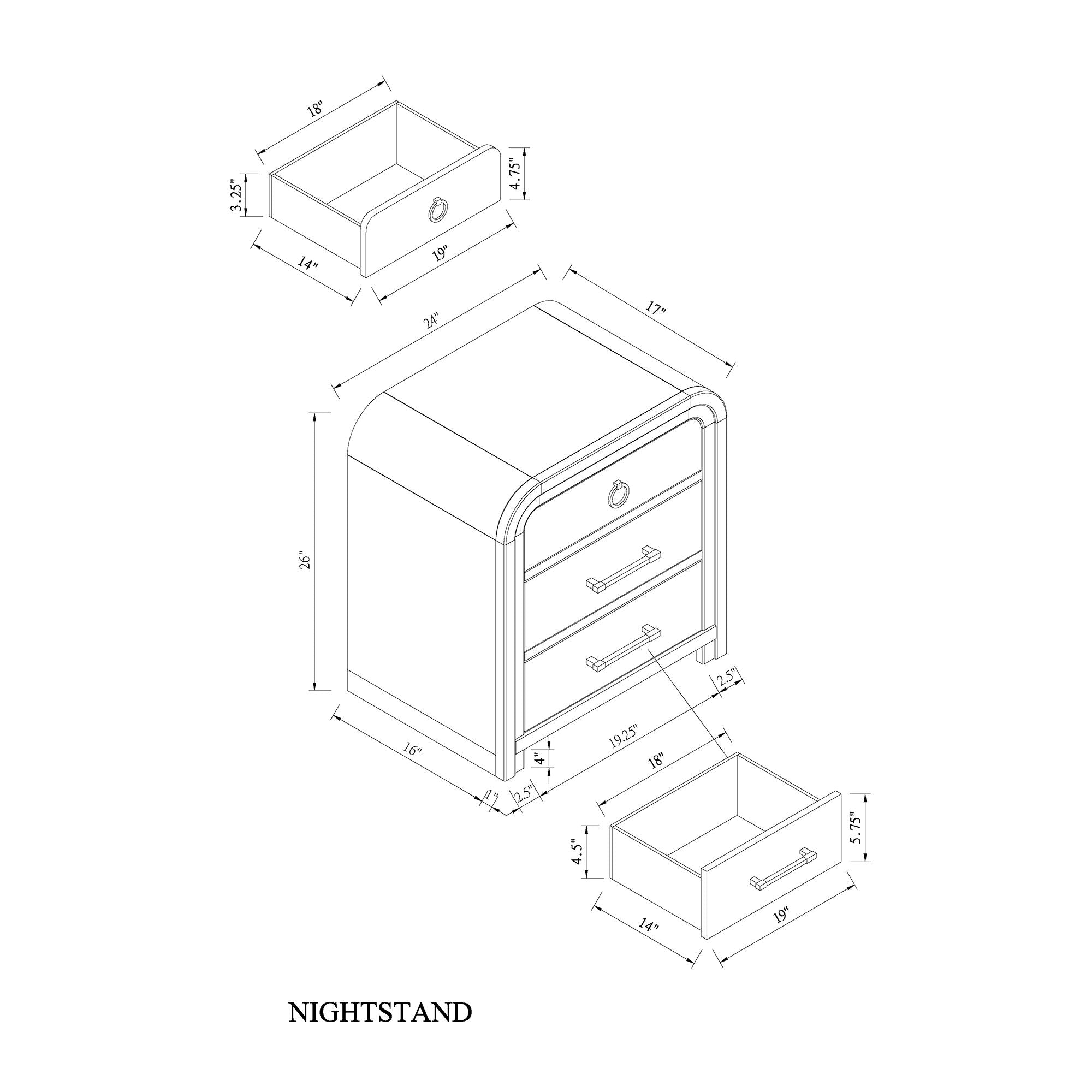 Malco - Nightstand With Spacious Drawer And Gold Metal Fluted Detailing - Black White