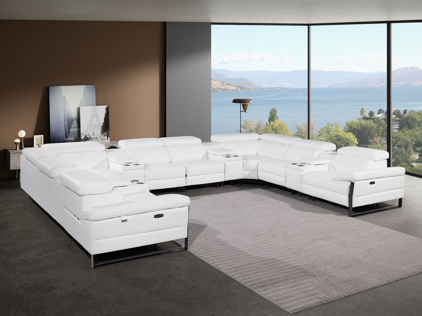 1246 - 12-Piece U-Shaped Modular Power Reclining Sectional With 4 Power Recliners And Power Headrests