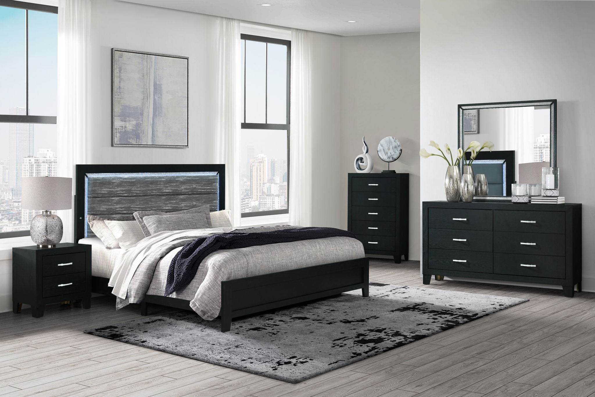 Carlos - Queen Bed With LED - Black