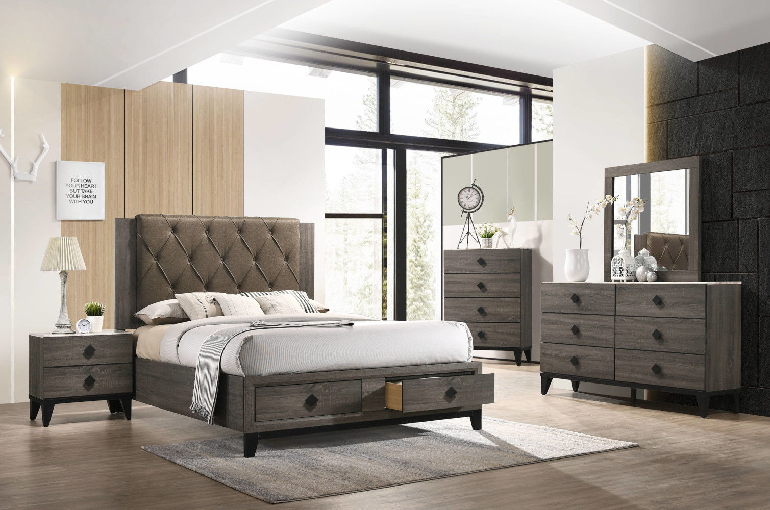 Avantika - Dresser - Faux Marble Top & Rustic Gray Oak
