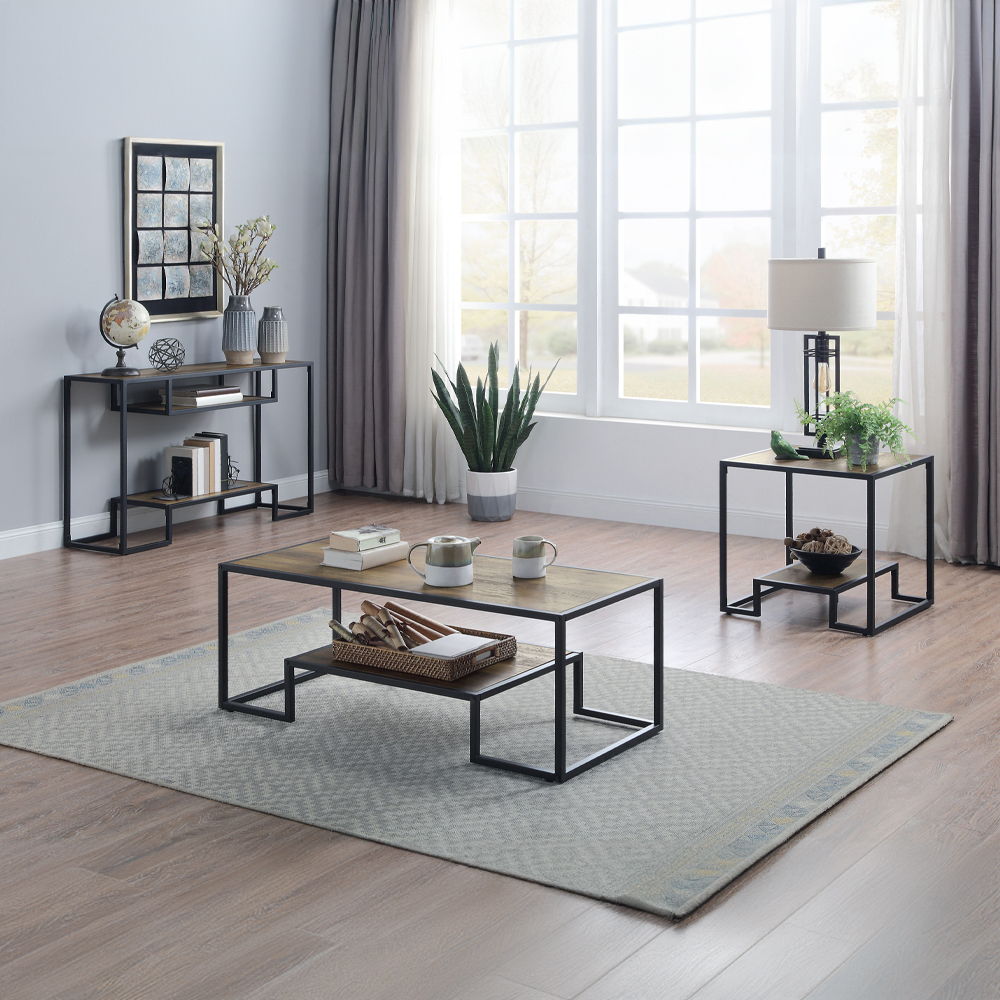 Idella - End Table - Rustic Oak & Black