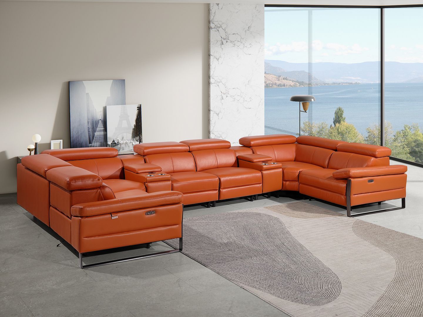 1246 - 8-Piece U-Shaped Modular Power Reclining Sectional With 2 Power Recliners And Power Headrests