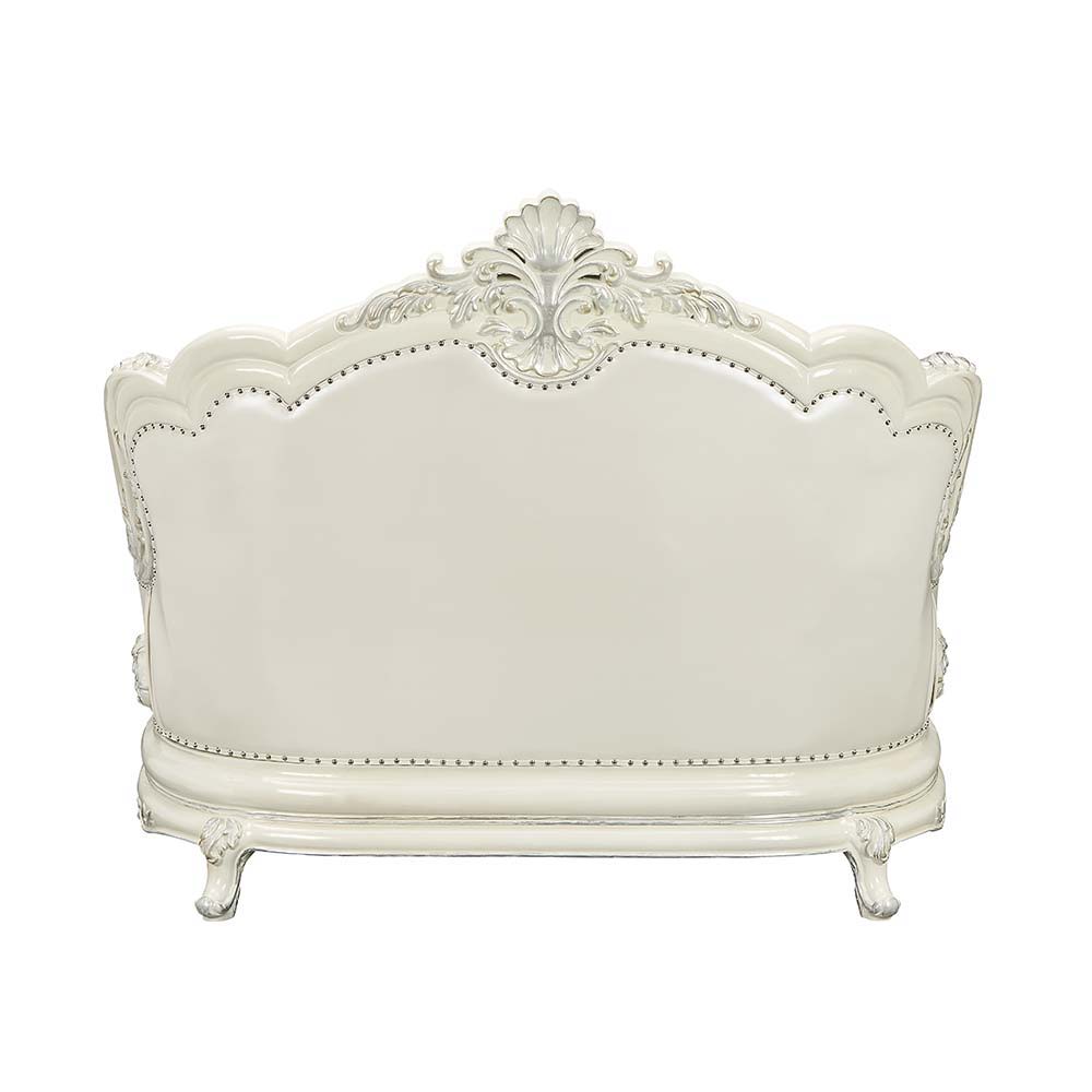 Adara - Loveseat With 5 Pillows - Pearl White Synthetic Leather & Antique White