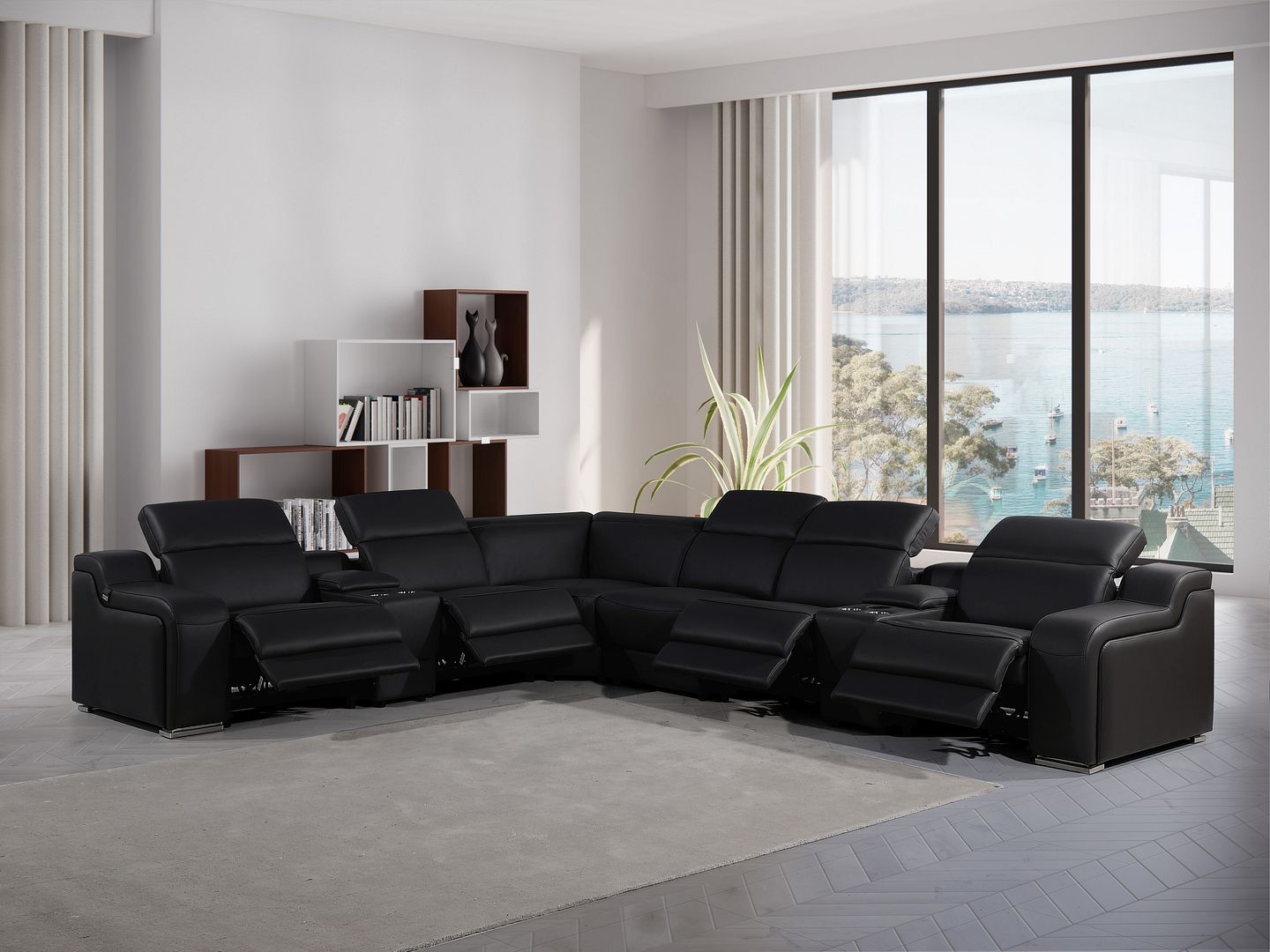 1116 - 8-Piece L-Shaped Sectional Sofa In With 4 Power Recliners & Power Headrests