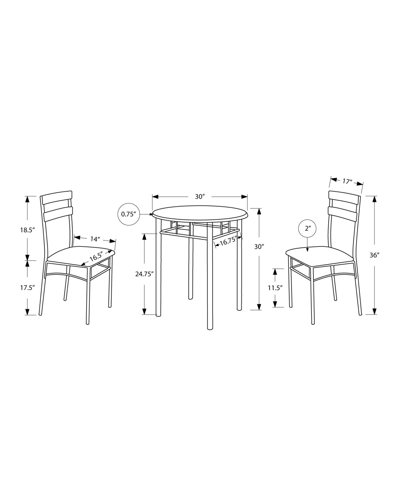 Dining Table Set Small Round 3 Pieces Set - Black