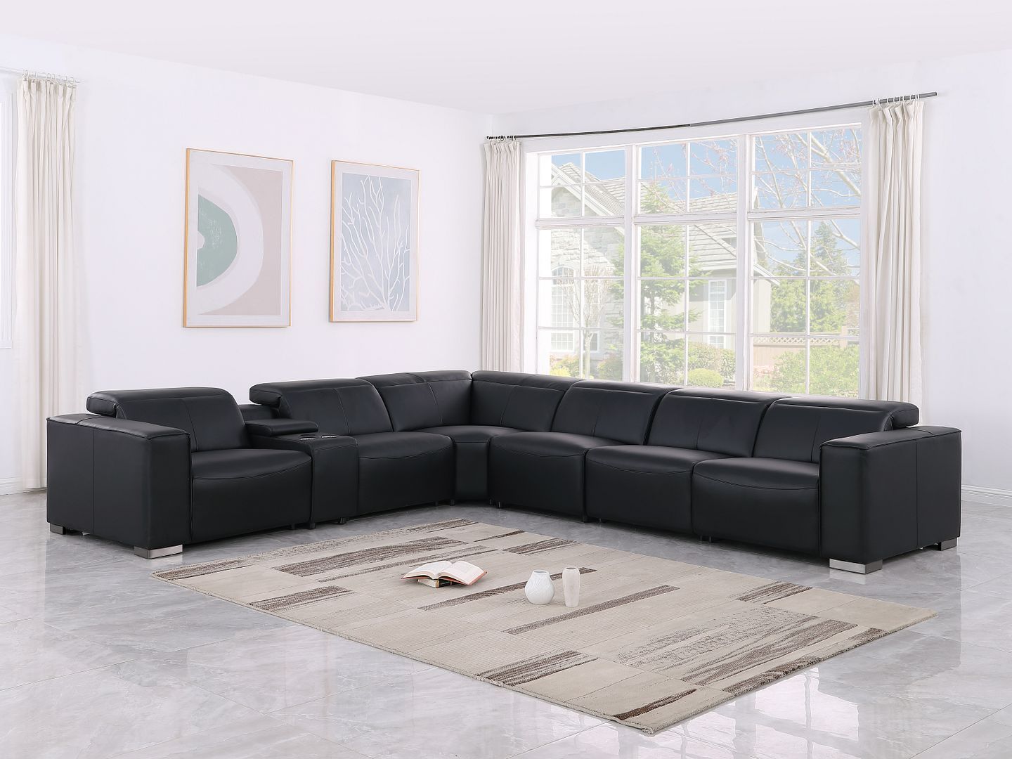 1208 - 7 Piece L-Shaped Leather Reclining Sectional With 4 Power Recliners