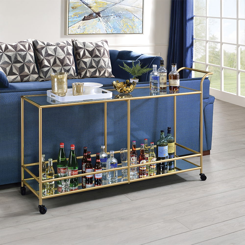 Kenda - Serving Cart - Clear Glass, Mirrored & Gold