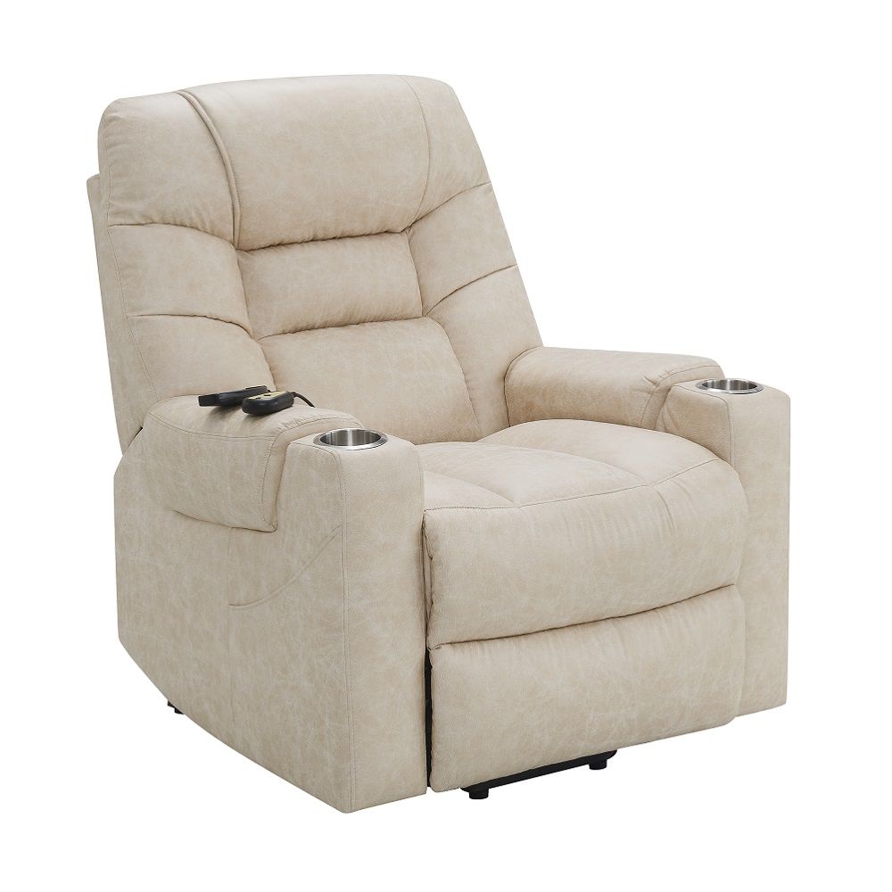 Nairi - Power Recliner With Lift, Heating & Massage - Ivory Polished Microfiber