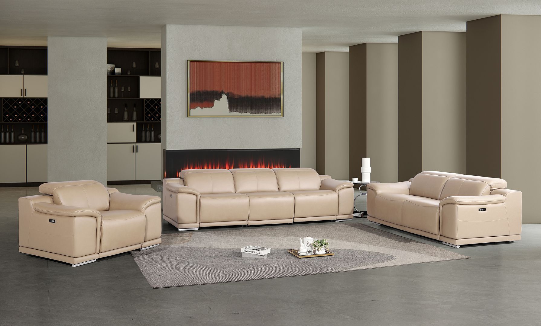 2679 - Power Reclining Sofa, Loveseat & Chair Set In Genuine Leather (6 Recliners)