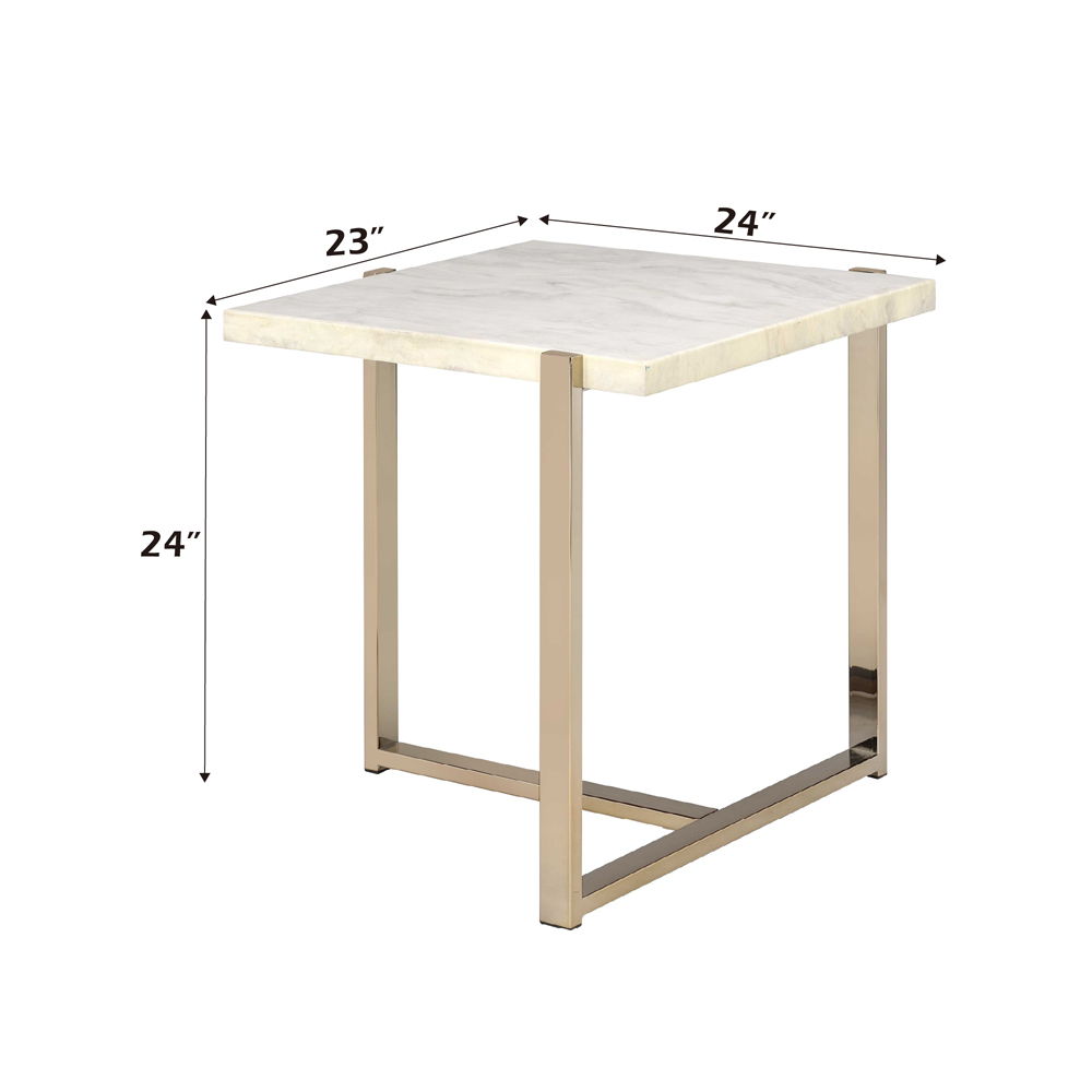 Feit - End Table - Faux Marble Top & Champagne