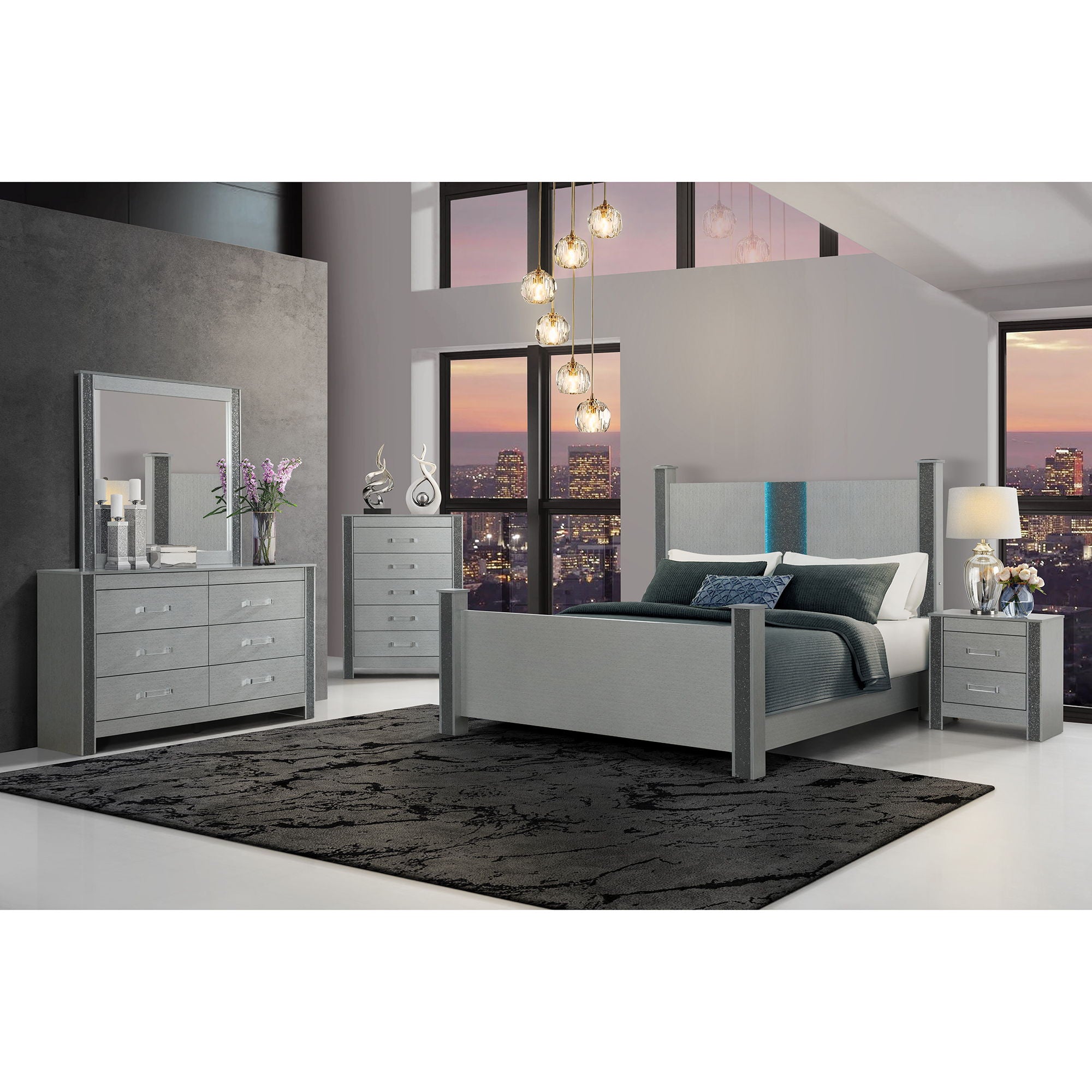 Lorenzo - 5 Piece Bedroom Set With Glittered Detailing