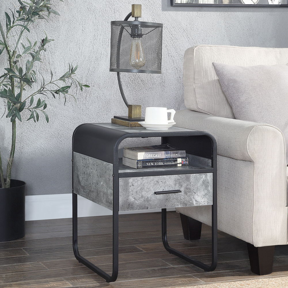 Raziela - 22" End Table - Concrete Gray & Black