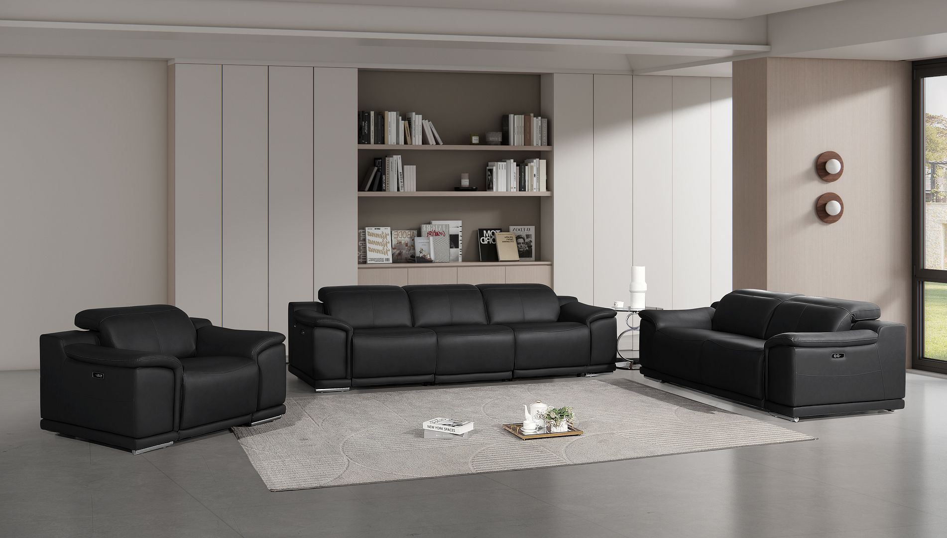 2679 - Power Reclining Sofa, Loveseat & Chair Set In Genuine Leather (6 Recliners)