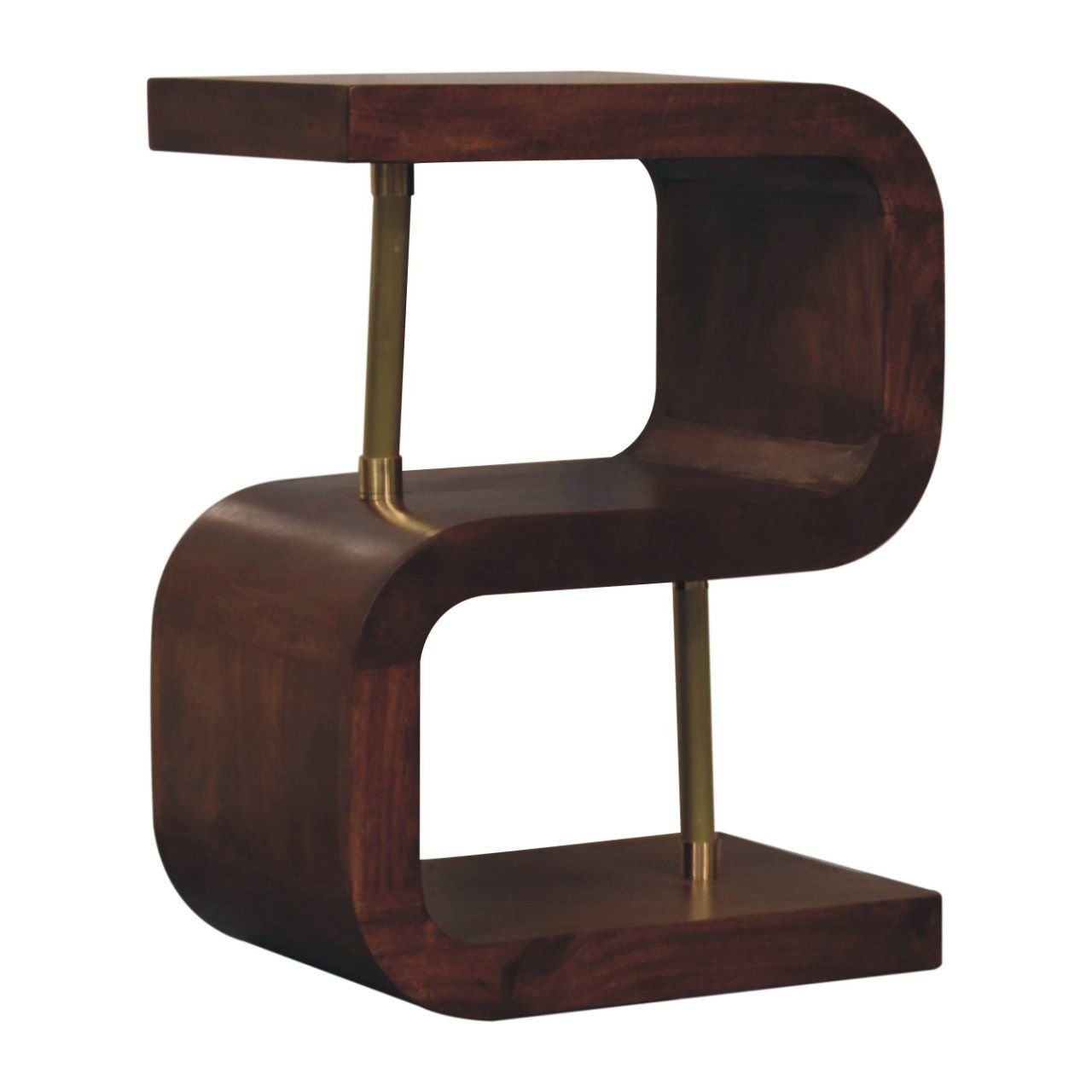 S Curve Brass Bedside Table - Dark Brown