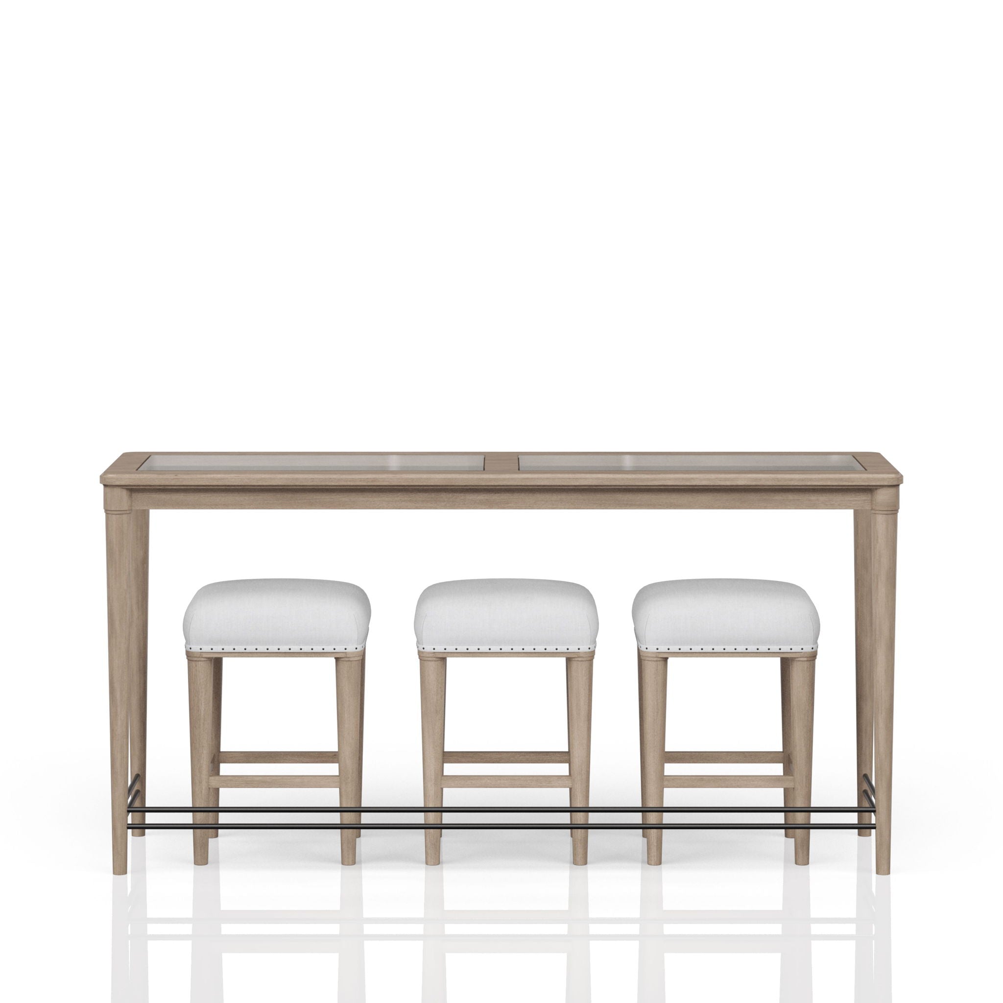 Glass Console Table With 3 Stools - Frosted