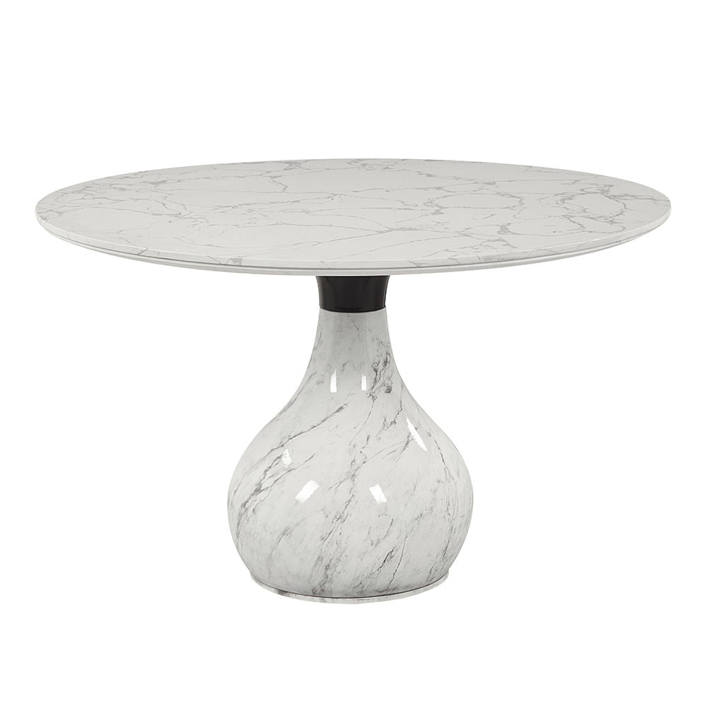 Koen - Round Dining Table, Engineering Marble Top - White & Black