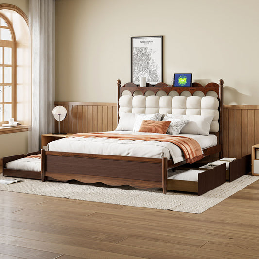 Storage Platform Bed, With 2 Big Drawers, Trundle, One Set Of Sockets & USB Ports