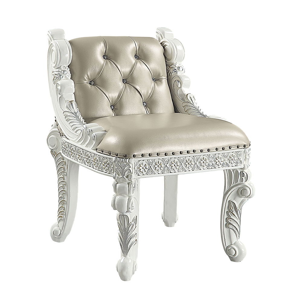 Vanaheim - Vanity Stool - Beige Synthetic Leather & Antique White