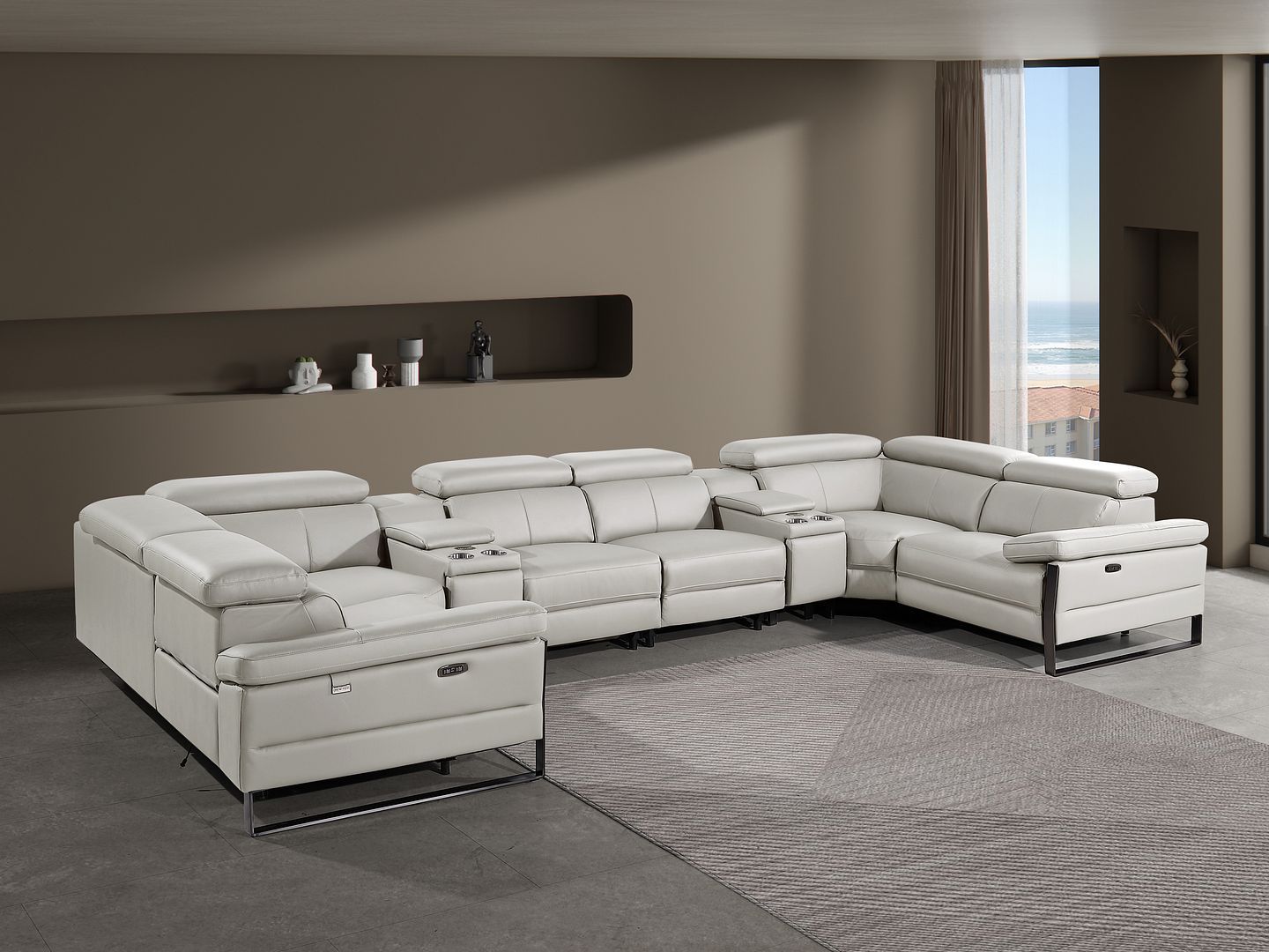 1246 - 8-Piece U-Shaped Modular Power Reclining Sectional With 4 Power Recliners And Power Headrest