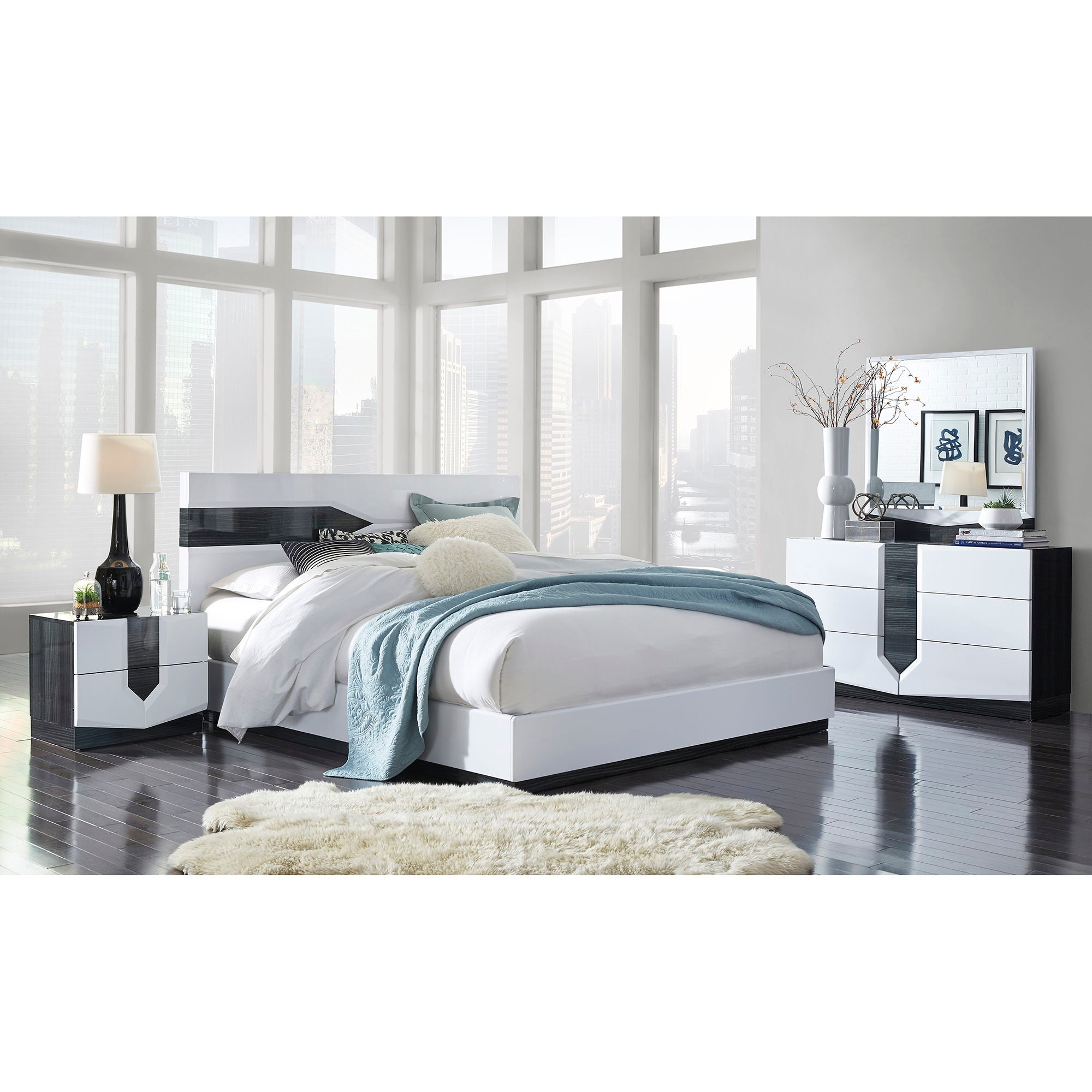 Vios - 5 Piece Bedroom Set With Zebrano Accent Design