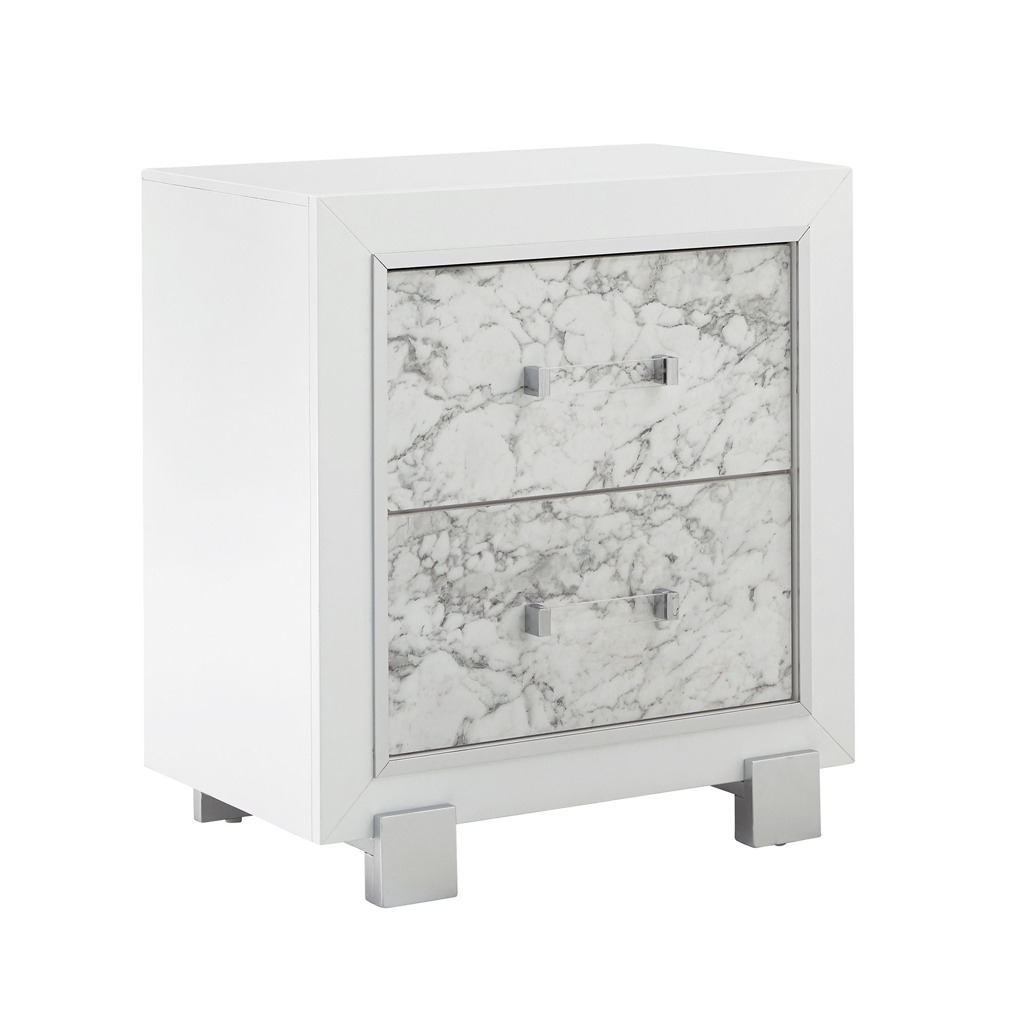 Skye - Marble Nightstand - White