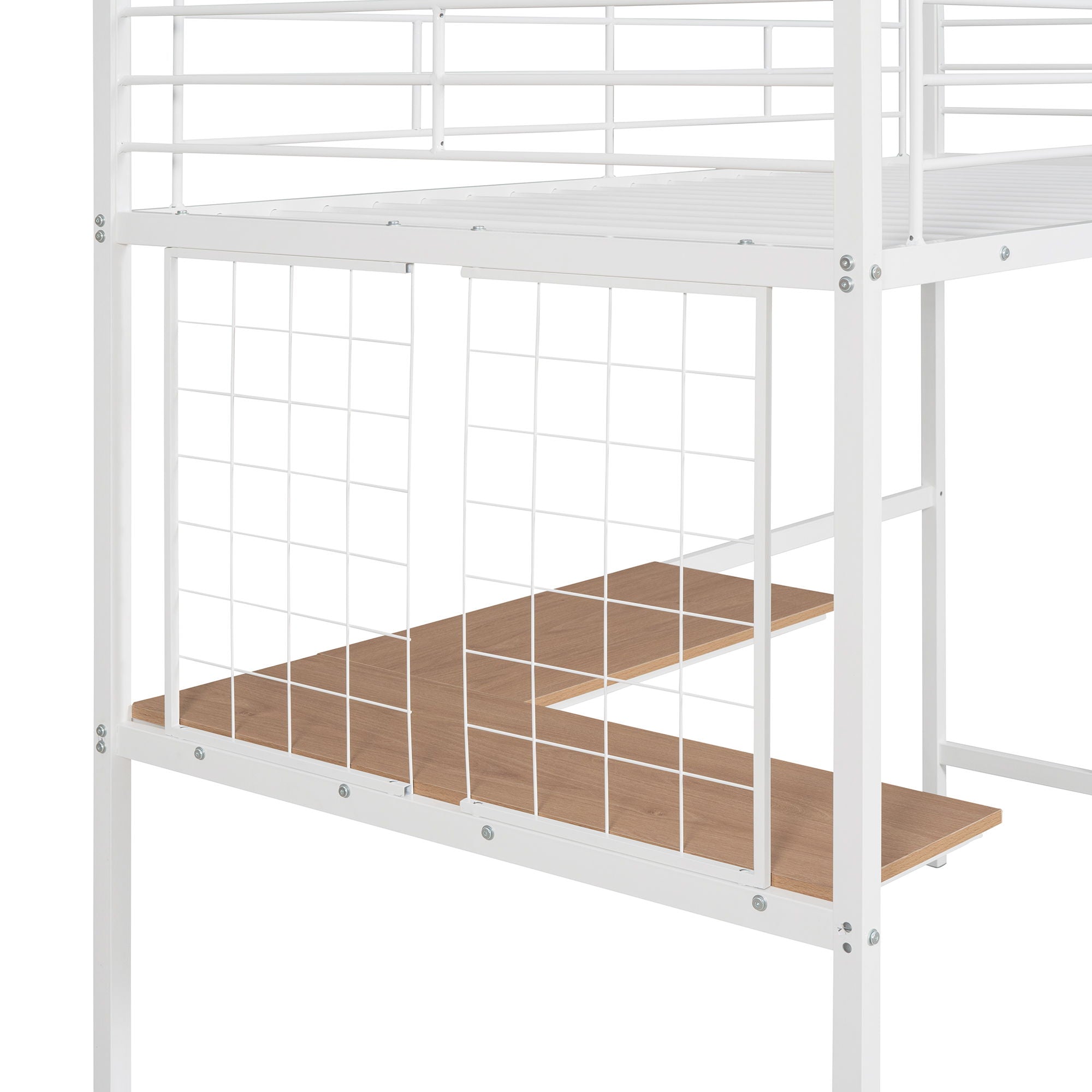 Twin Loft Bed With Desk And Grid - White