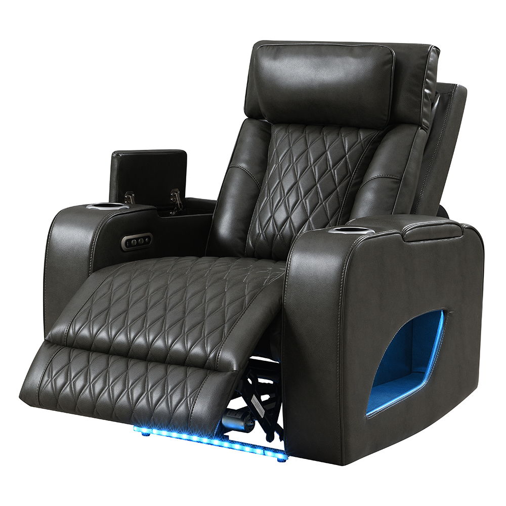 Taddeo - Power Motion Recliner With Power Headrest, USB, Wireless Charger & LED - Dark Gray
