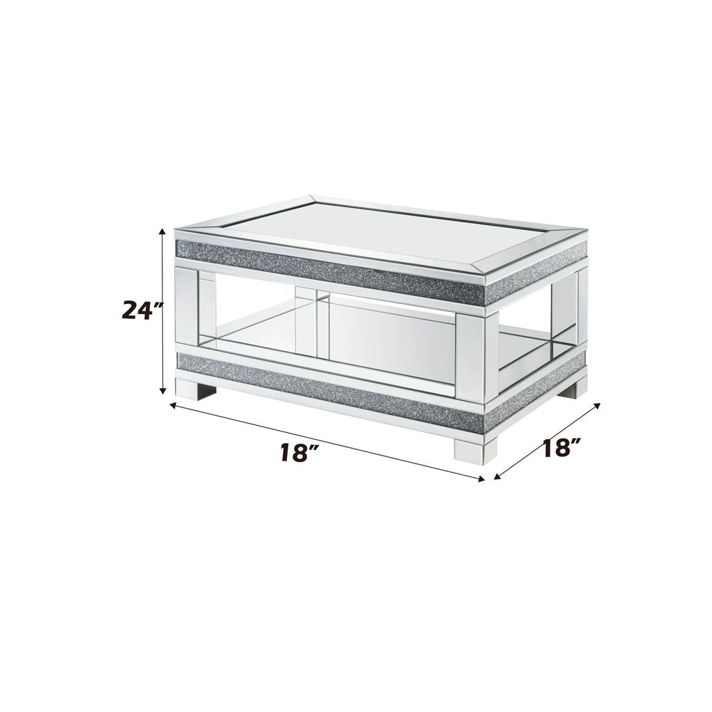 Noralie - Coffee Table With Open Compartment - Mirrored & Faux Diamonds