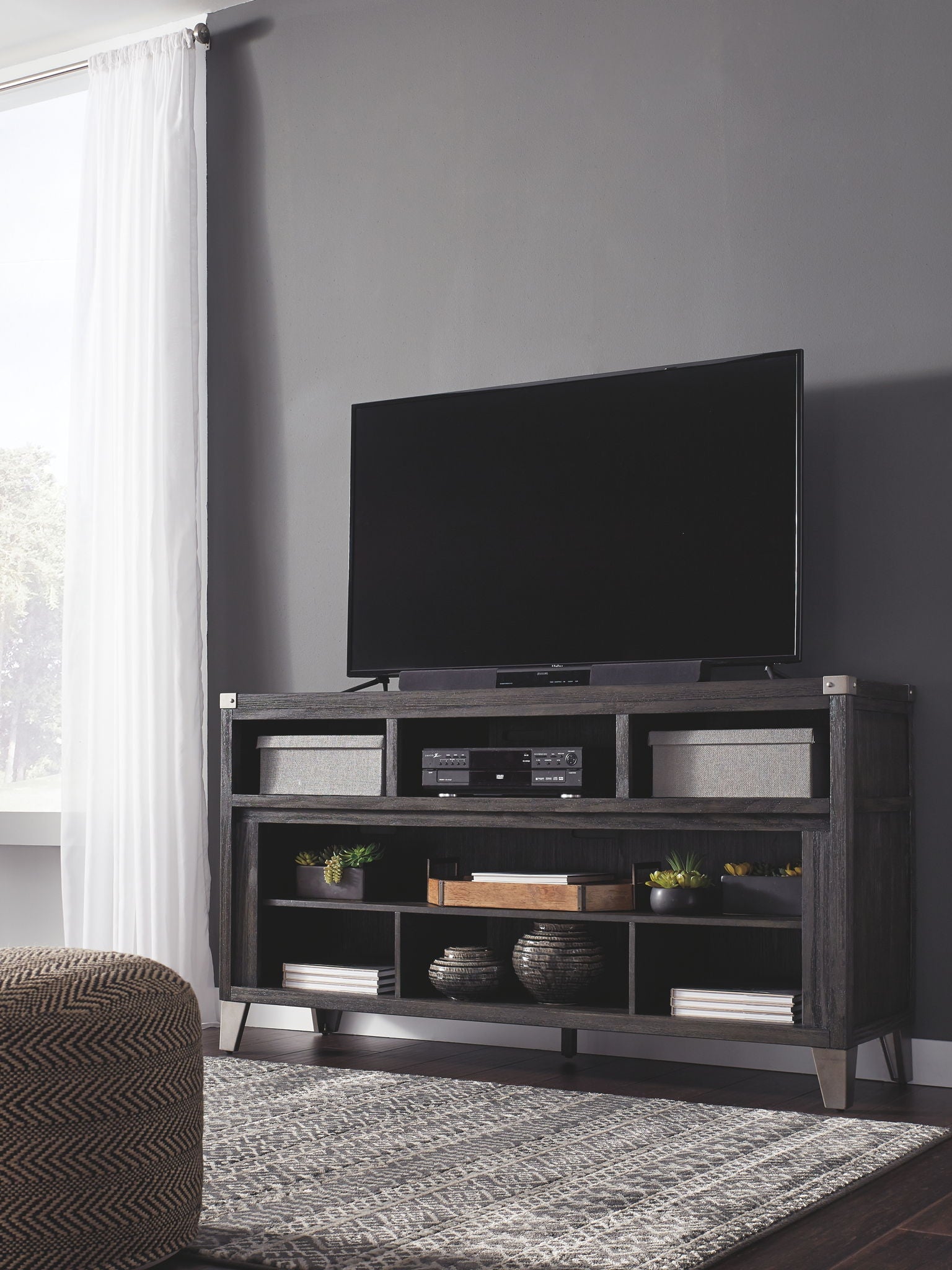 Todoe - 2 Pc. - 65" TV Stand with Wide Fireplace Insert - Gray