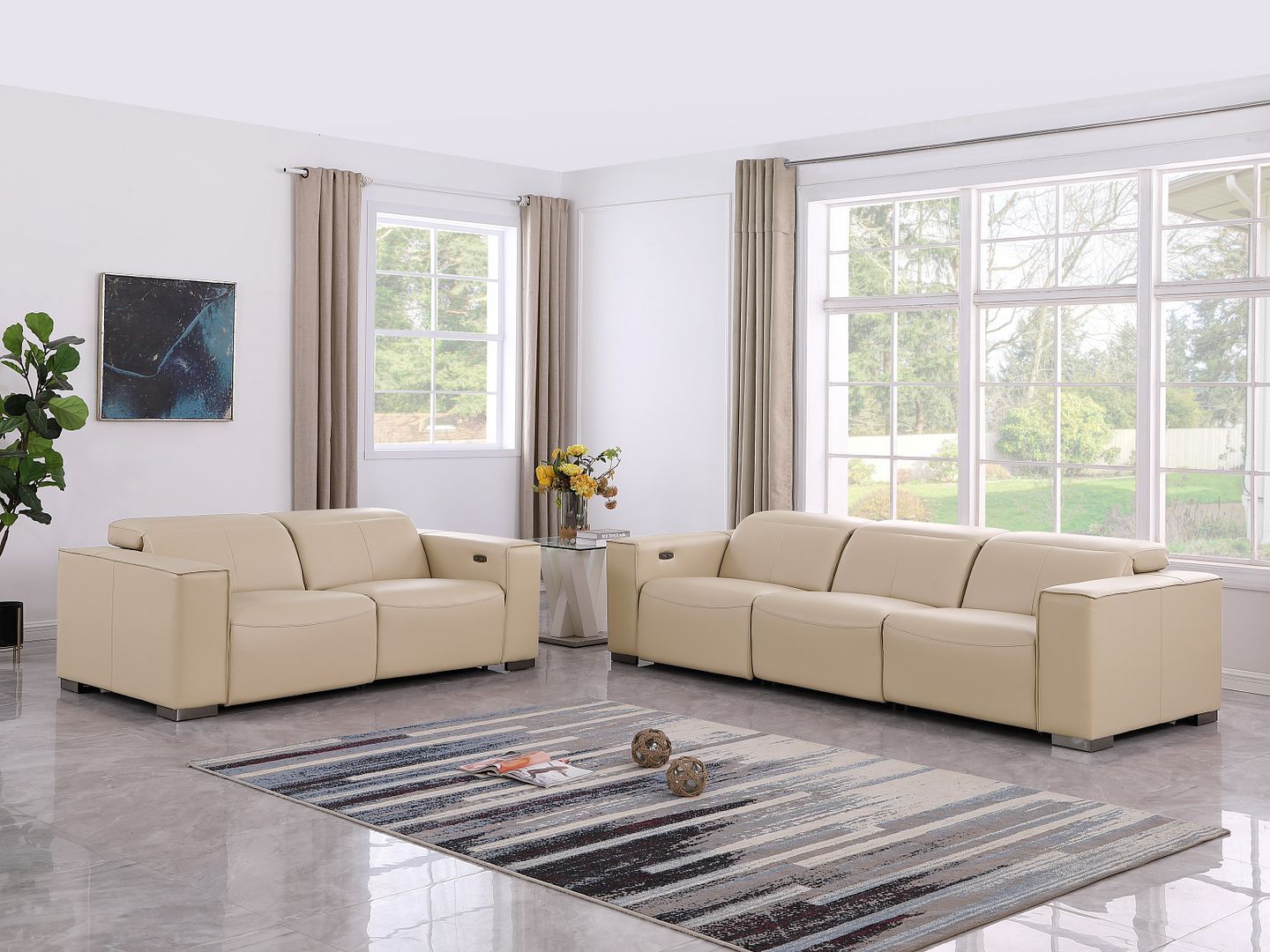 1208 - Leather Reclining Set (Sofa & Loveseat With Four Power Recliners)