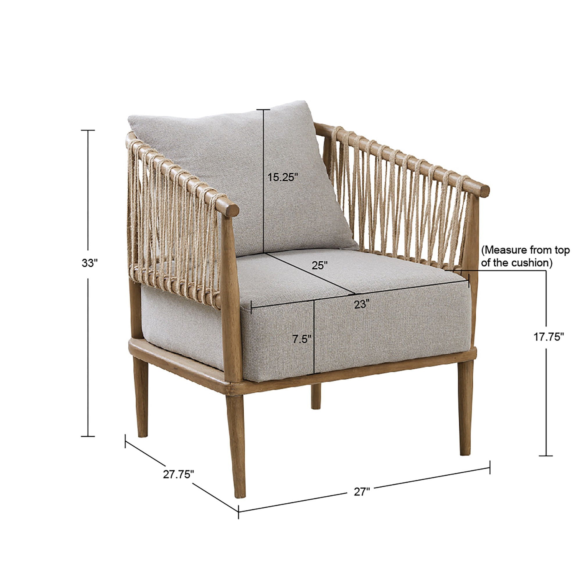 Arm Chair With Open Weave Jute Twine Rope Design - Natural