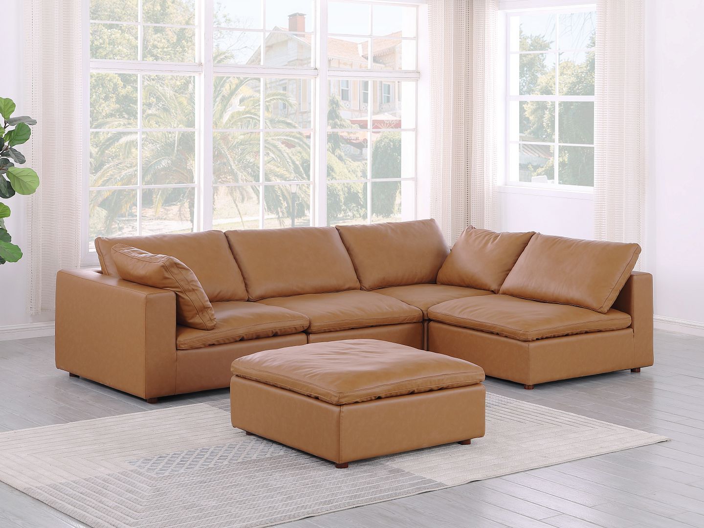 1100 - 5-Piece Right Arm Facing 3-Seat Sectional (Top-Grain Italian Leather)