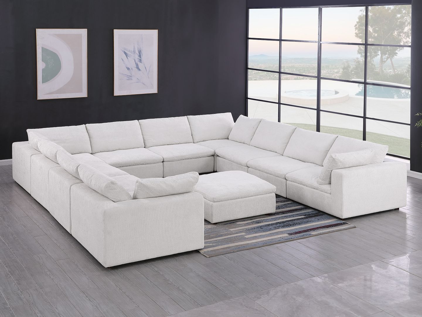 1100 - 11-Piece U-Shaped Sectional In Italian Fabric - Pearl
