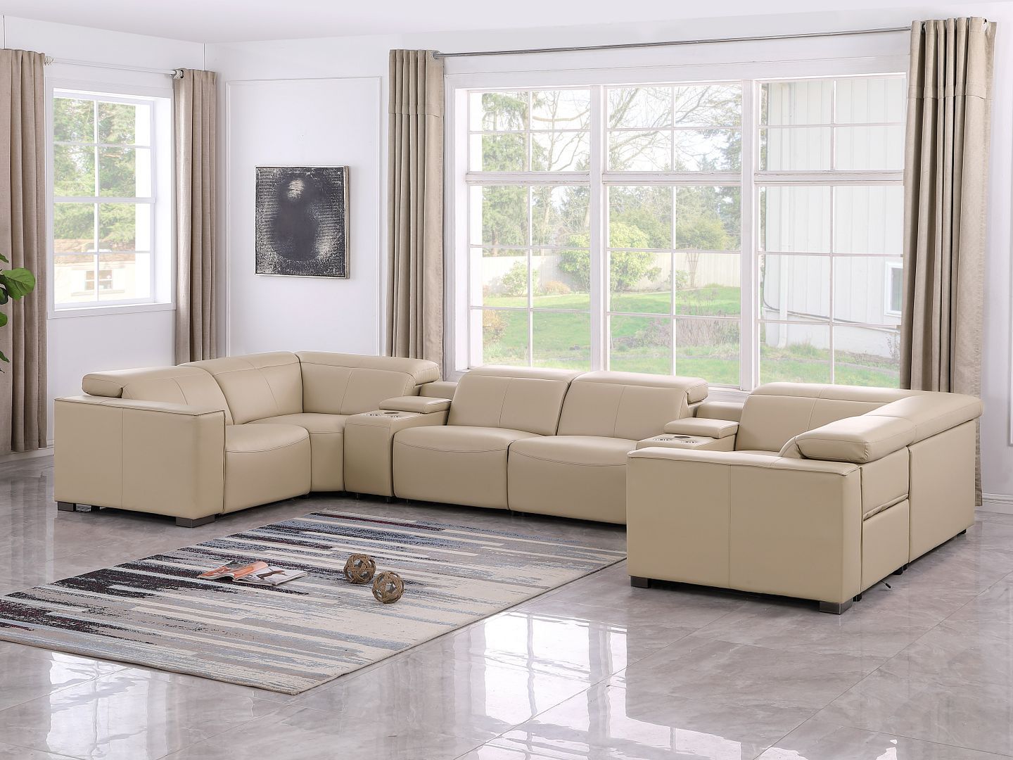 1208 - 8 Piece Modular Leather Sectional With 2 Power Recliners & Power Headrests