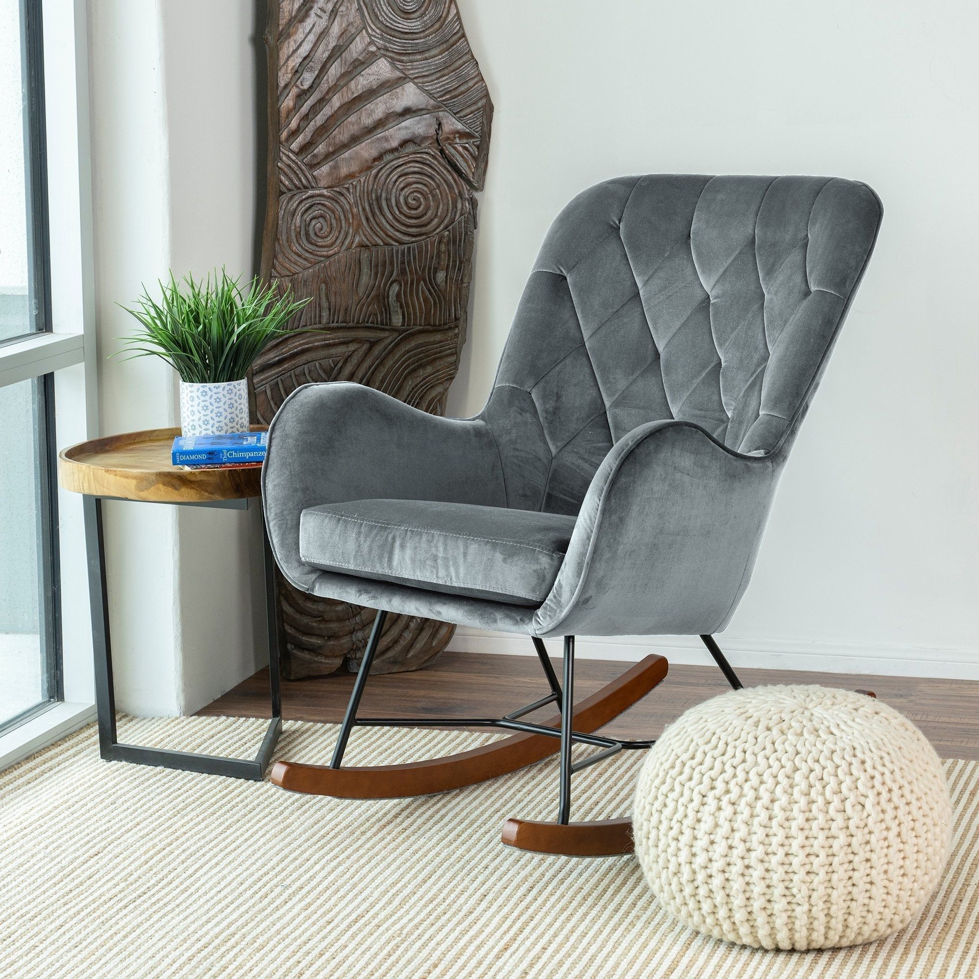 Hannah - Mid-Century Modern Rocking Chair - Gray