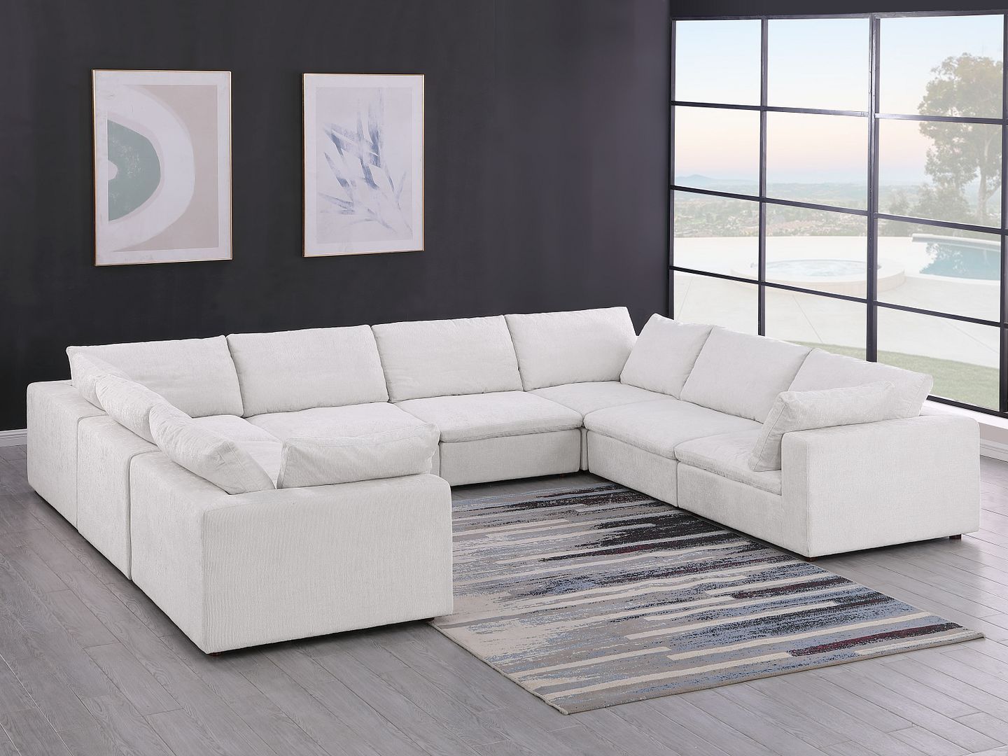 1100 - 8-Piece U-Shaped Sectional In Italian Fabric - Pearl