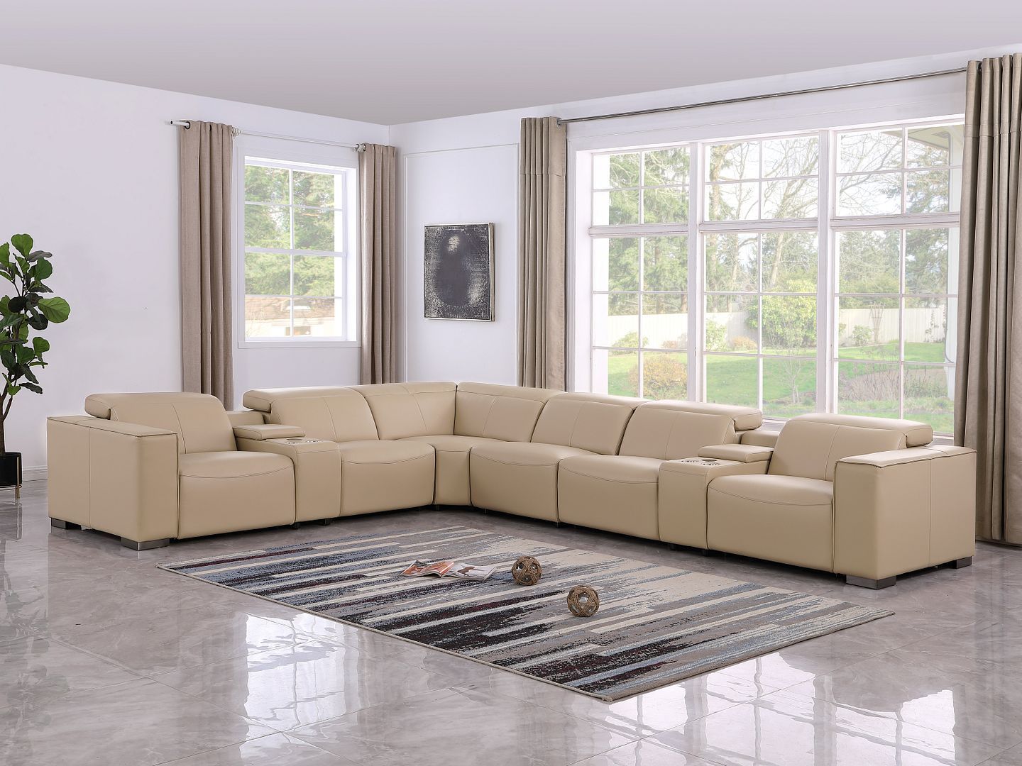 1208 - 8 Piece L Shaped Leather Sectional With 4 Power Recliners & Power Headrests
